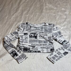SHEIN Newspaper Print Long Sleeve Crop Top for girls size 11/12Y